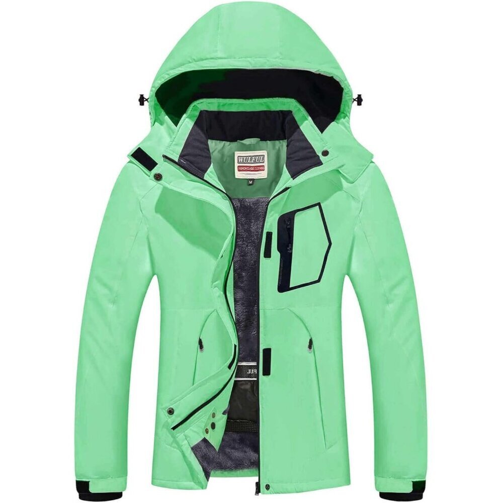 Women's Fluorescent Green Waterproof Ski Jacket Warm Windproof Coat